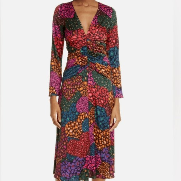 FARM RIO RAINBOW HEARTS LONG SLEEVE V-NECK MIDI DRESS sz S - Picture 8 of 9